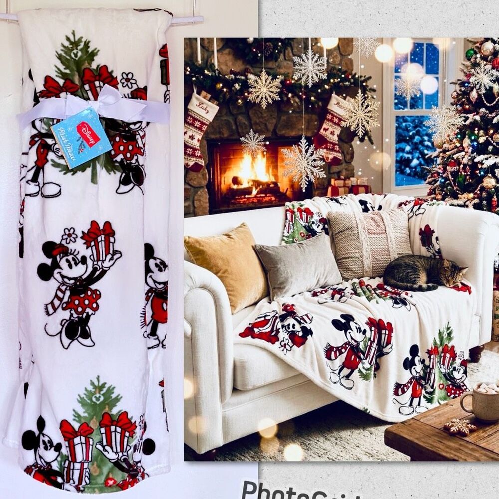 NWT Disney Christmas Mickey & Minnie Mouse 70”x50” Christmas Plush Throw Blanket